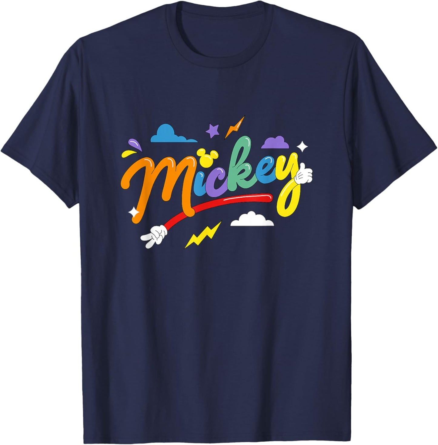 Disney Mickey And Friends Retro Rainbow Bubble Logo T-Shirt - T-Shirt | Navy