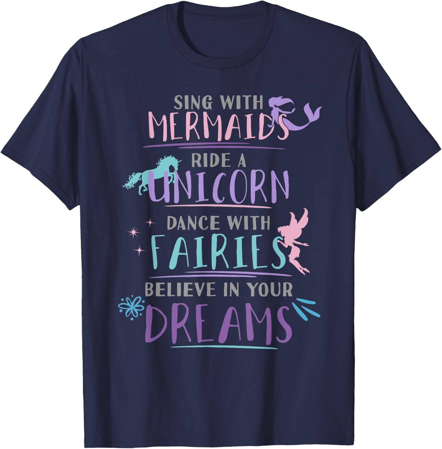 Cute Mermaid Unicorn Fairy Enchanted Girls T-Shirt - T-Shirt | Navy