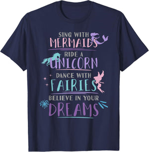 Cute Mermaid Unicorn Fairy Enchanted Girls T-Shirt - T-Shirt | Navy