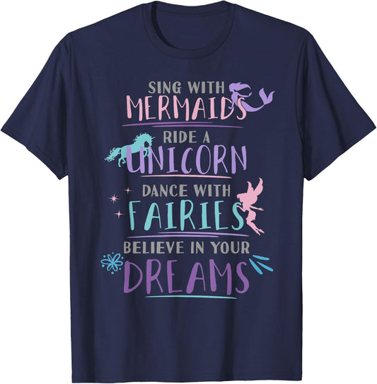 Cute Mermaid Unicorn Fairy Enchanted Girls T-Shirt - T-Shirt | Navy