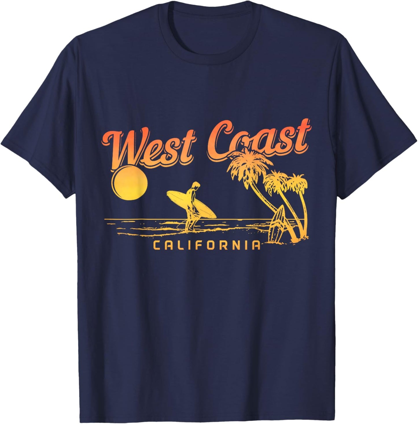 West Coast California Beach Surfing Vintage Surfer T-Shirt - T-Shirt | Navy