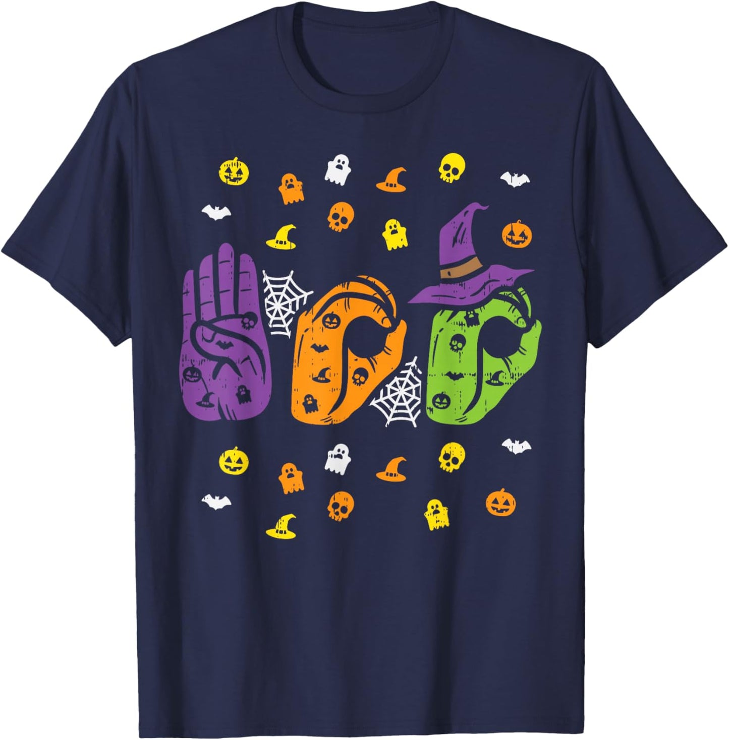 Boo Hands American Sign Language Pride ASL Halloween T-Shirt - T-Shirt | Navy