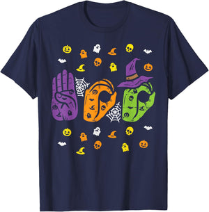 Boo Hands American Sign Language Pride ASL Halloween T-Shirt - T-Shirt | Navy