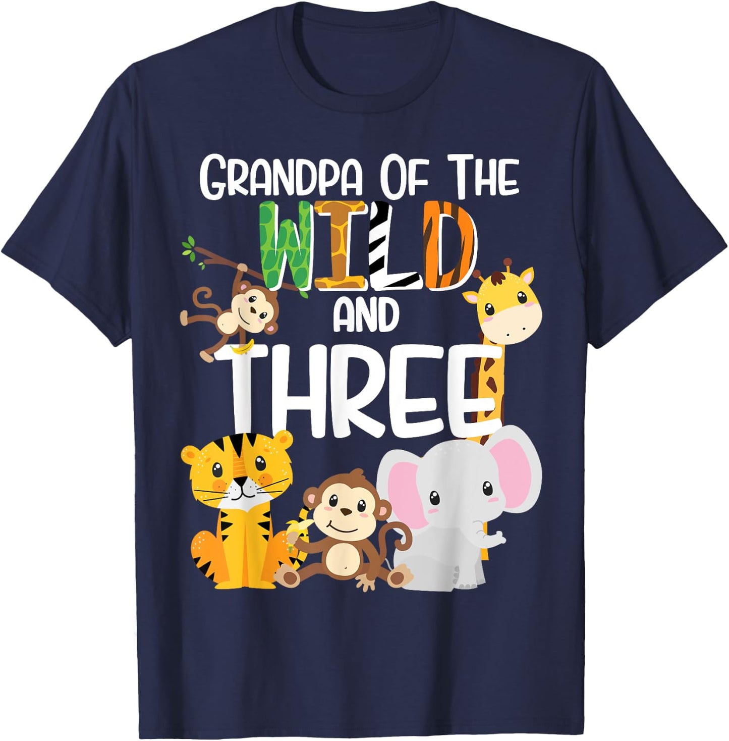 Grandpa of the Wild and 3 Zoo Theme Birthday Safari Jungle T-Shirt - T-Shirt | Navy