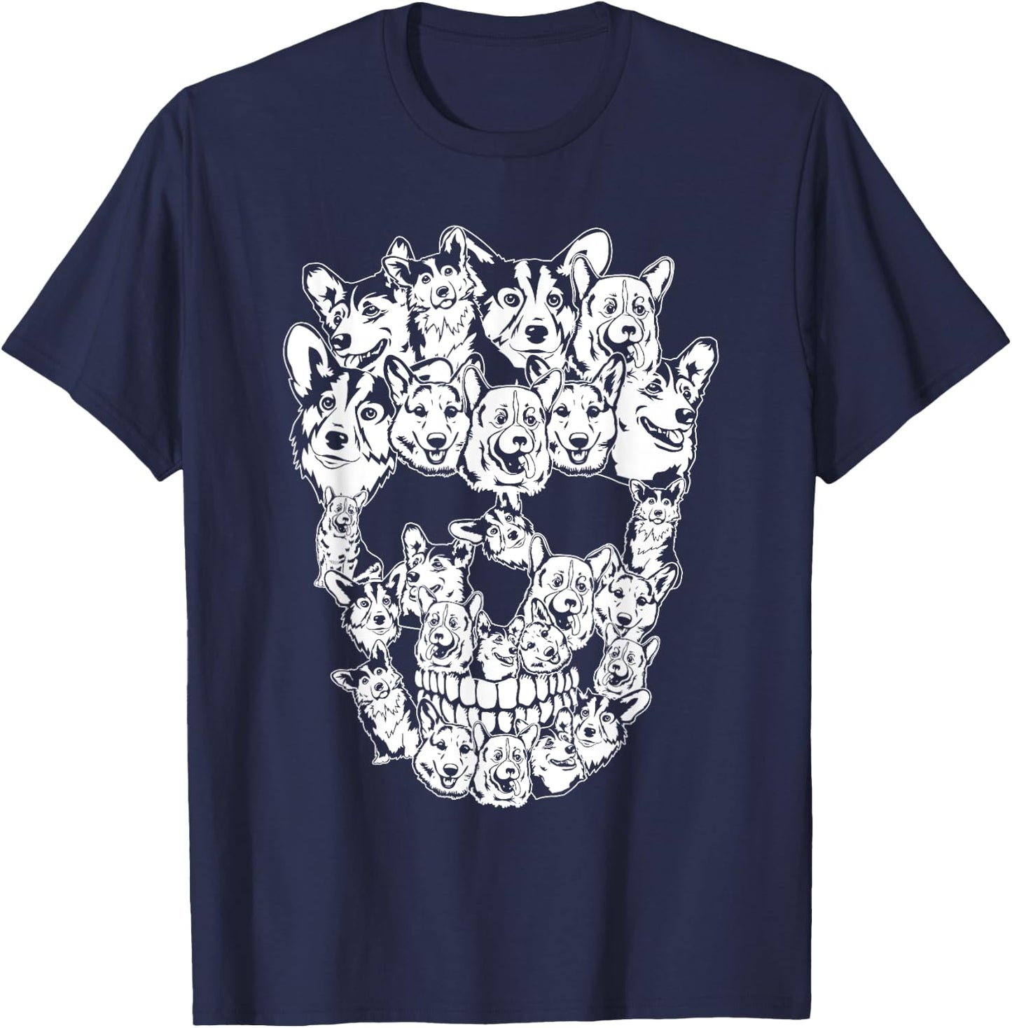 Funny Halloween Costume Skull Corgi Dog Lover Men Women Kids T-Shirt - T-Shirt | Navy