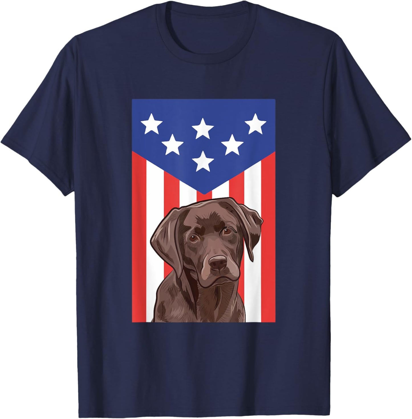 Labrador Retriever Chocolate Lab American Flag Funny Patriot T-Shirt - T-Shirt | Navy