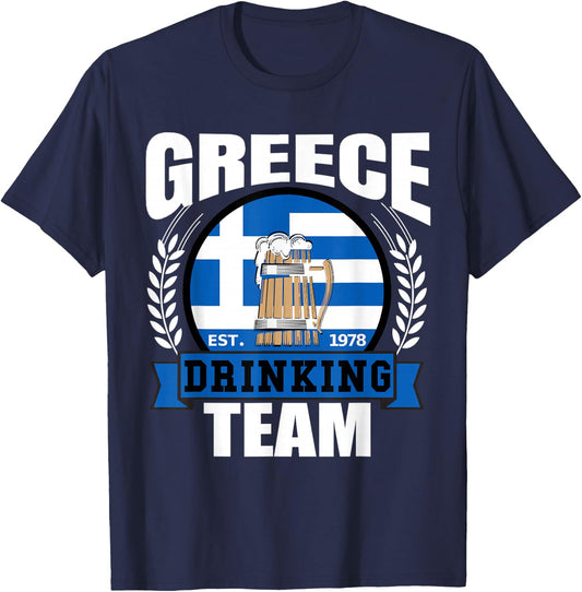 Greece Drinking Team Greek Flag Beer Party Grecian Gift T-Shirt - T-Shirt | Navy