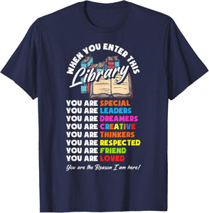 When You Enter This Library Funny Librarian Book Lover Gift T-Shirt - T-Shirt | Navy