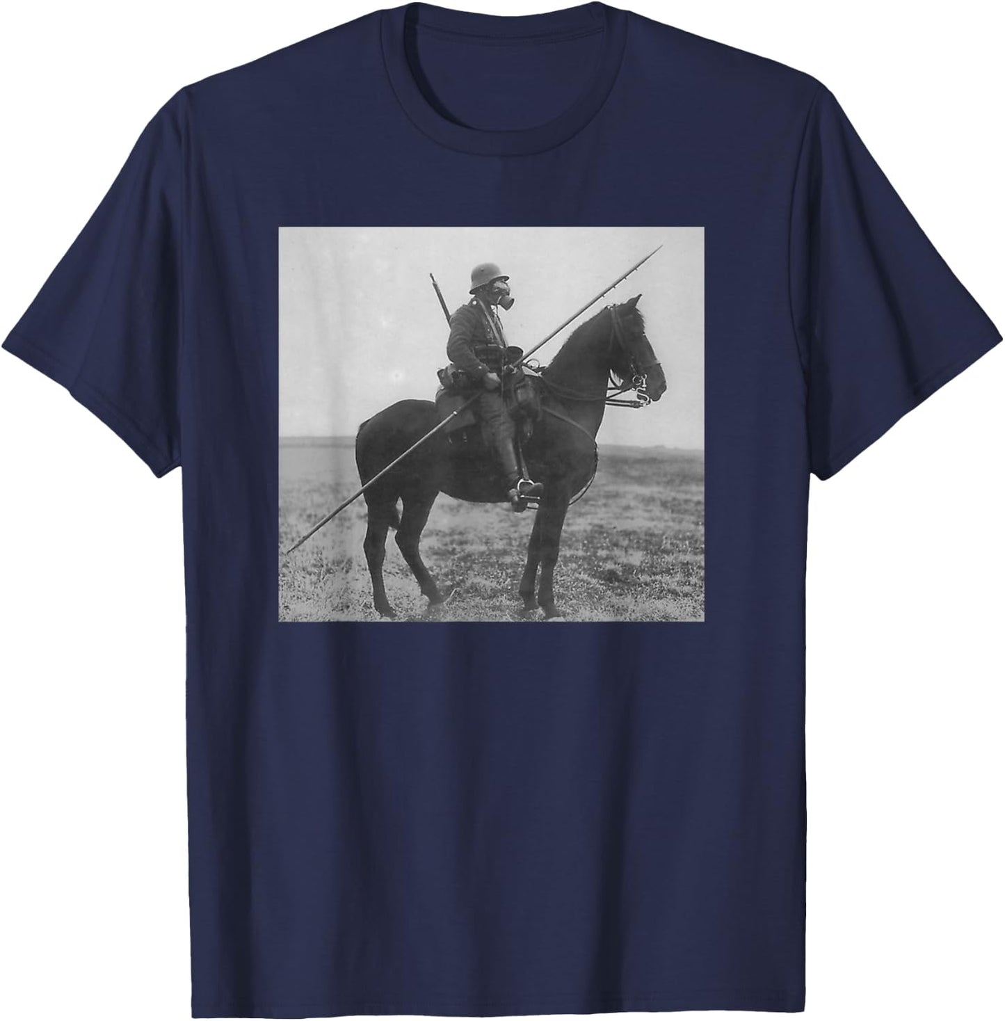WW1 Vintage Solider Horse Gas Mask Spear Shirt T-Shirt - T-Shirt | Navy