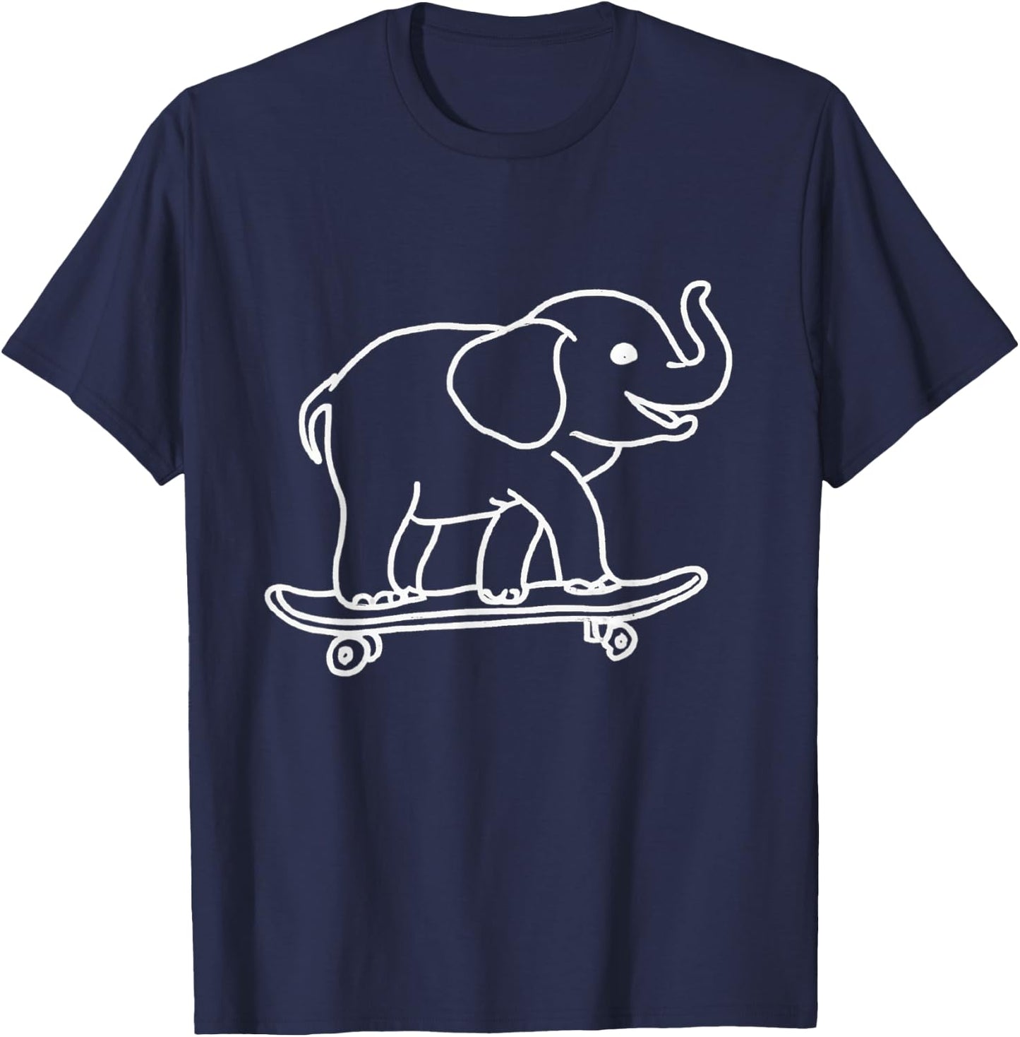 Elephant Skateboarding Outline Line Drawing Skater Elephant T-Shirt - T-Shirt | Navy