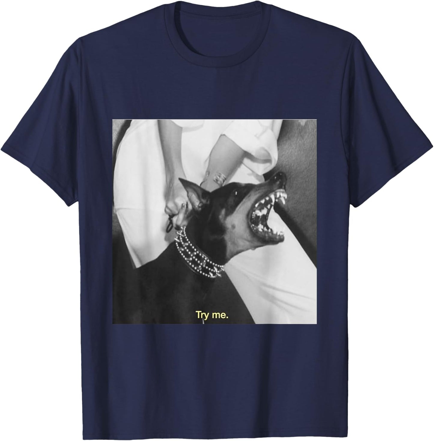 Angry Doberman Try Me T-Shirt - T-Shirt | Navy