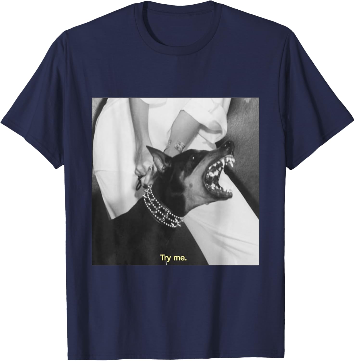Angry Doberman Try Me T-Shirt - T-Shirt | Navy