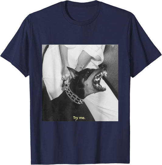Angry Doberman Try Me T-Shirt - T-Shirt | Navy