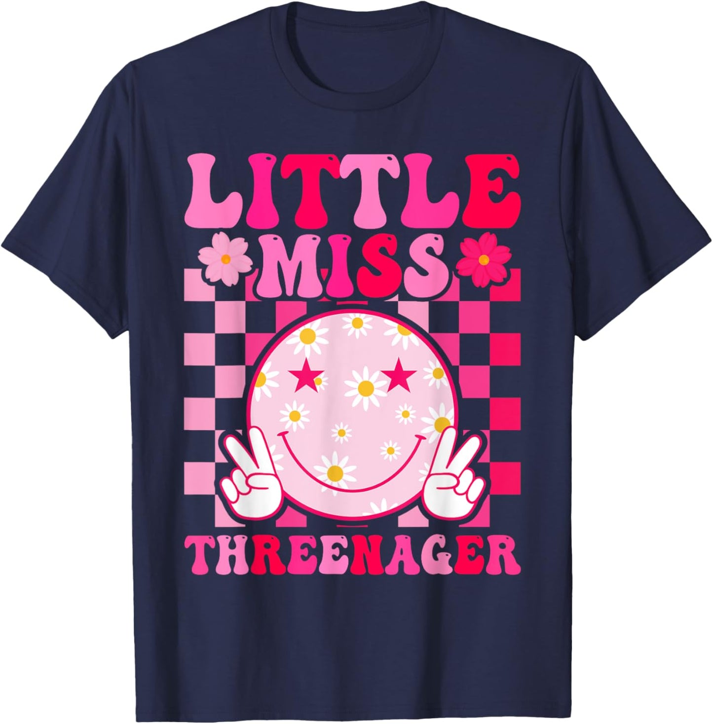 Little Miss Threenager 3rd Birthday Girl Outfit Retro Flower T-Shirt - T-Shirt | Navy