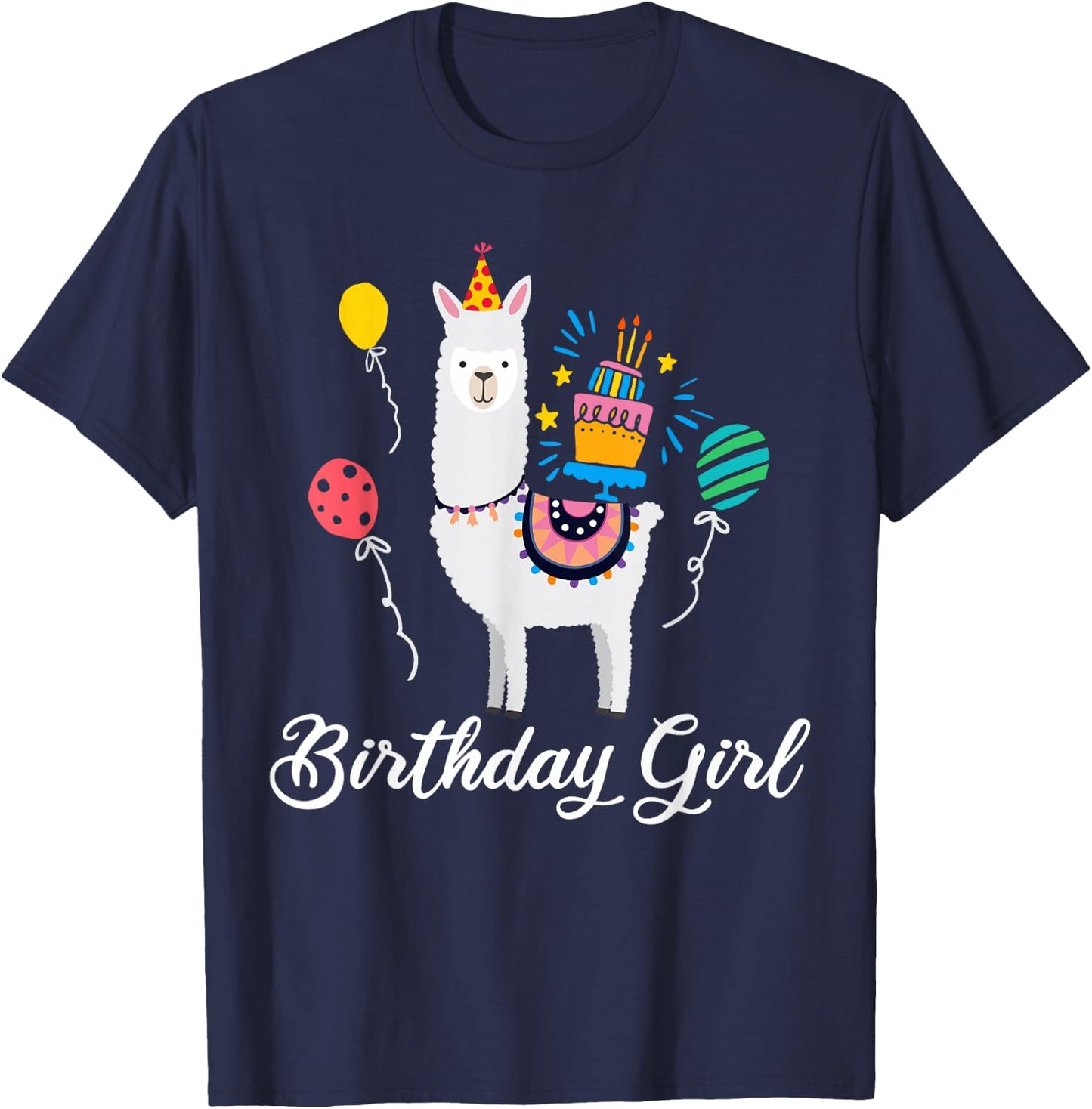 Cute Birthday Llama Girl T Shirt Alpaca Animal Kids Gift T-Shirt - T-Shirt | Navy