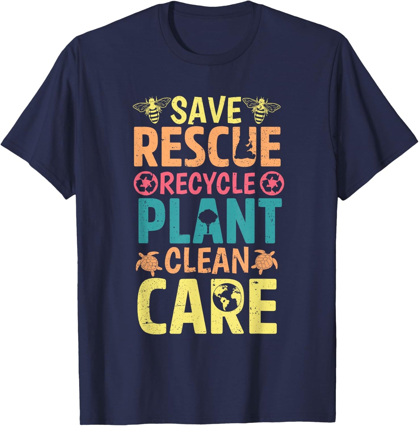 Save Bees Rescue Animals Recycle Plastict Earth Day men kids T-Shirt - T-Shirt | Navy