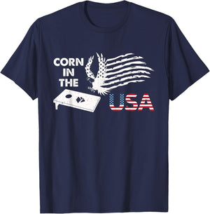 Patriotic Cornhole Player Corn In The USA American Flag T-Shirt - T-Shirt | Navy
