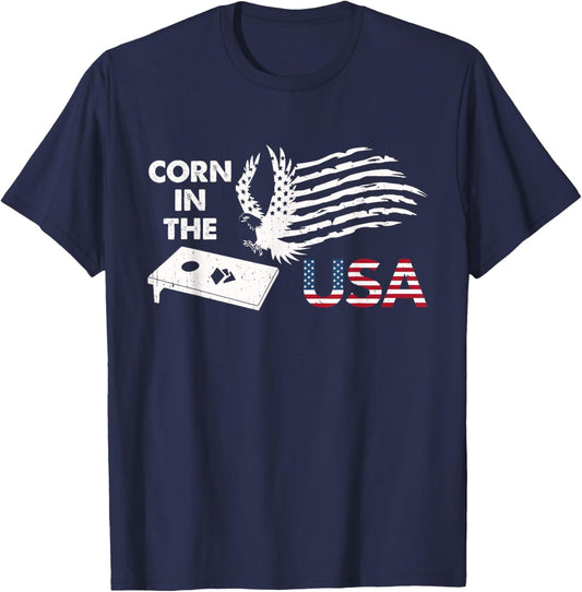Patriotic Cornhole Player Corn In The USA American Flag T-Shirt - T-Shirt | Navy