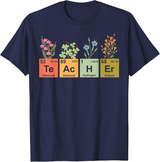 Chemistry Science Teacher Periodic Table Floral School T-Shirt - T-Shirt | Navy