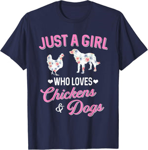 Just A Girl Who Loves Chickens Dog Lover Women Farmer T-Shirt - T-Shirt | Navy