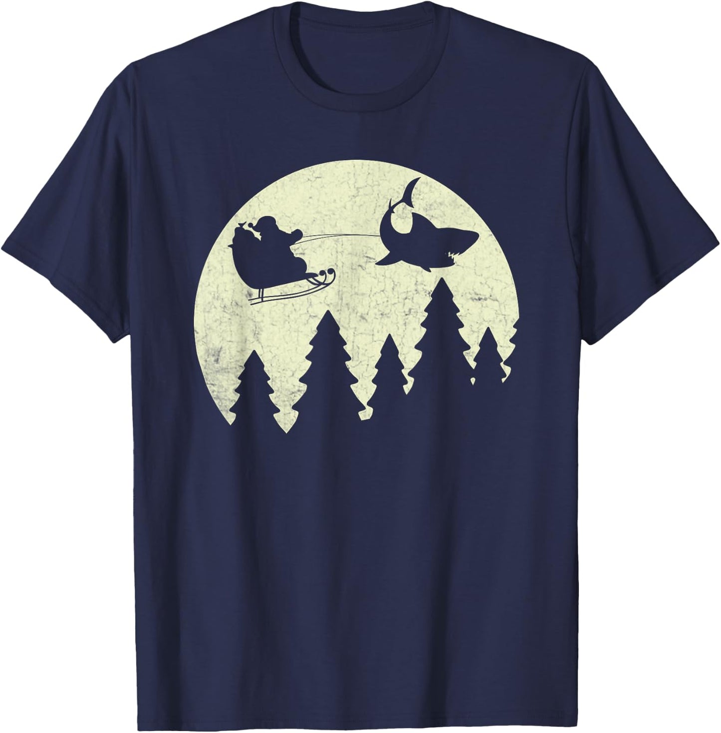 Santa Claus Shark Sleigh Christmas Funny T-Shirt - T-Shirt | Navy