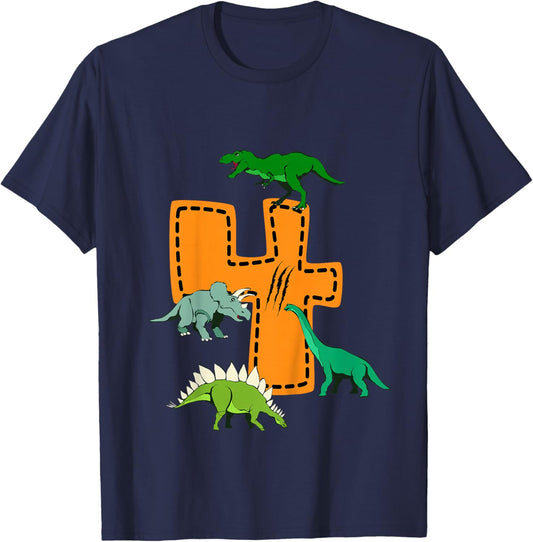 I'm 4 Dinosaurs 4th Children's Son's Dino Birthday Party T-Shirt - T-Shirt | Navy