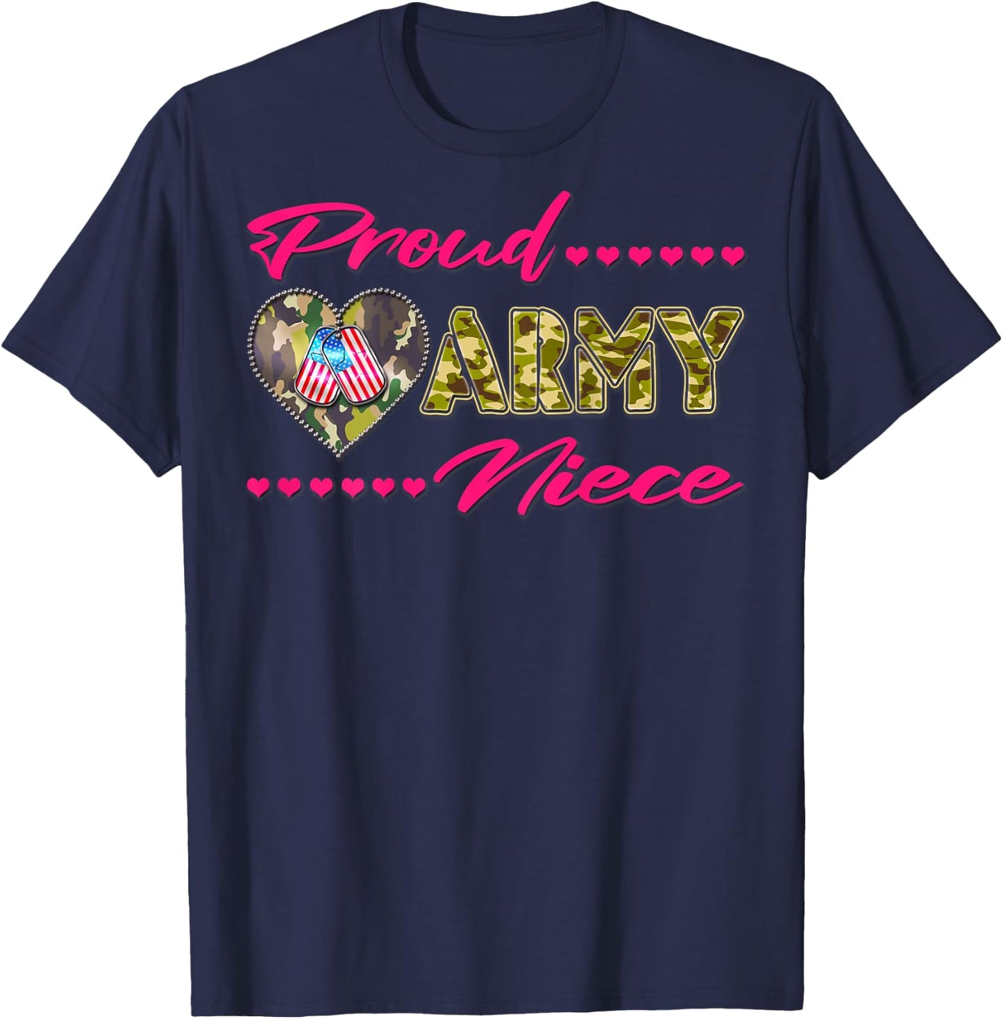 Proud Army Niece - Camo US Flag Dog Tag Military Family Gift T-Shirt - T-Shirt | Navy
