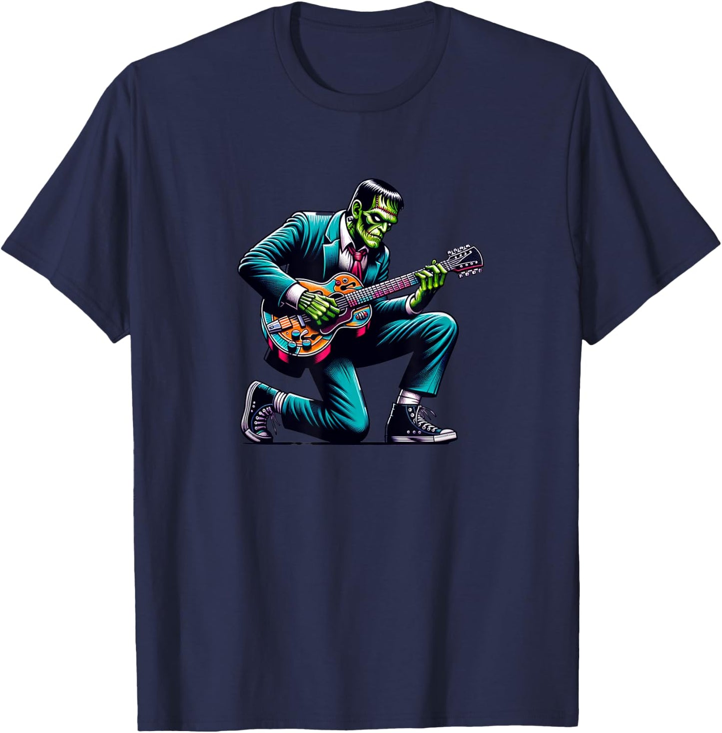 Frankenstein Guitar Lover, Halloween, Monster Vibes T-Shirt - T-Shirt | Navy