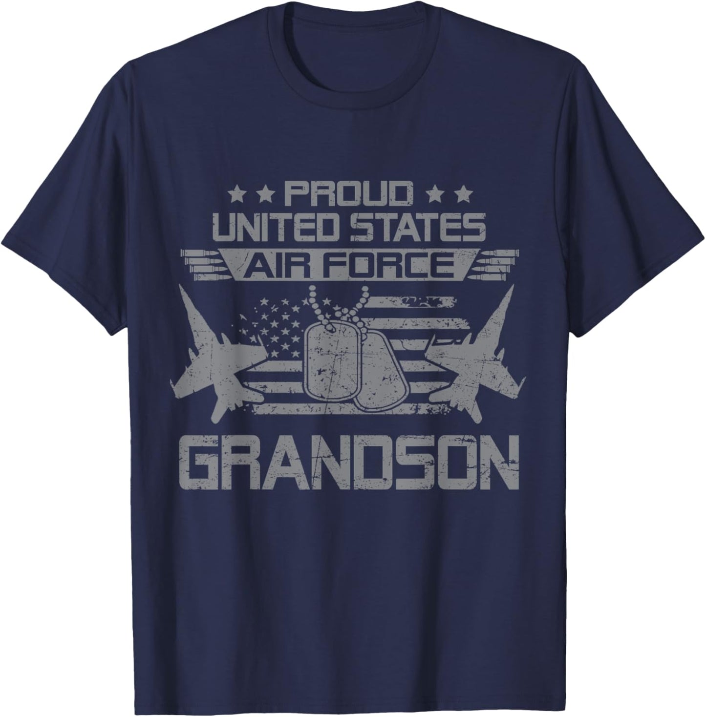Proud Army US Air Force Grandson Flag USA Military Veteran T-Shirt - T-Shirt | Navy