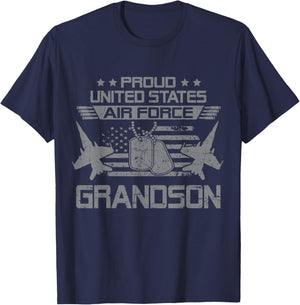 Proud Army US Air Force Grandson Flag USA Military Veteran T-Shirt - T-Shirt | Navy