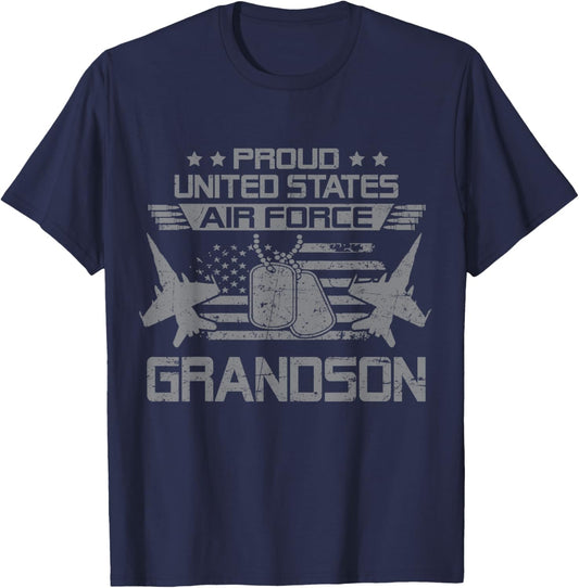 Proud Army US Air Force Grandson Flag USA Military Veteran T-Shirt - T-Shirt | Navy