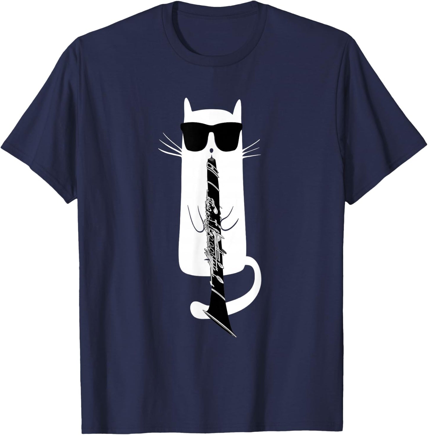 Funny Cat Wearing Sunglasses Playing Clarinet T-Shirt - T-Shirt | Navy