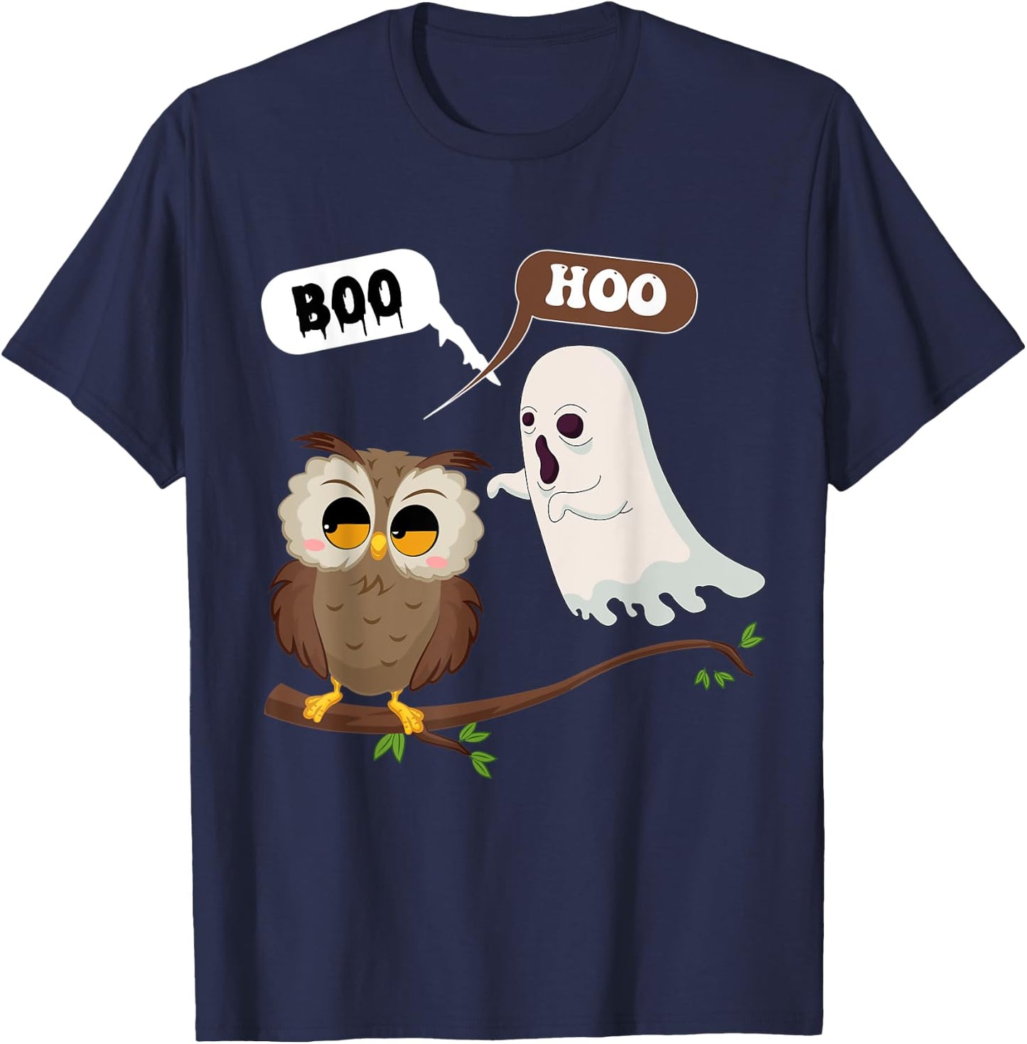 Funny Halloween Ghosts And Owl Saying Boo Hoo, Spooky Season T-Shirt - T-Shirt | Navy