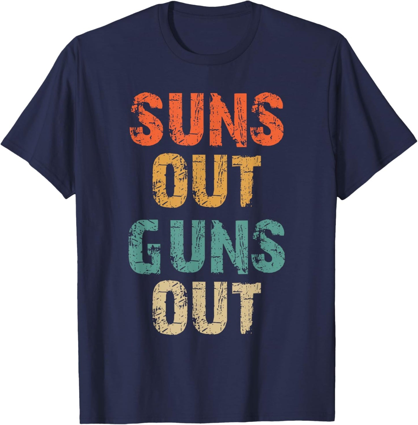 Suns Out Guns Out Cool Muscle Sun Vintage T-Shirt - T-Shirt | Navy