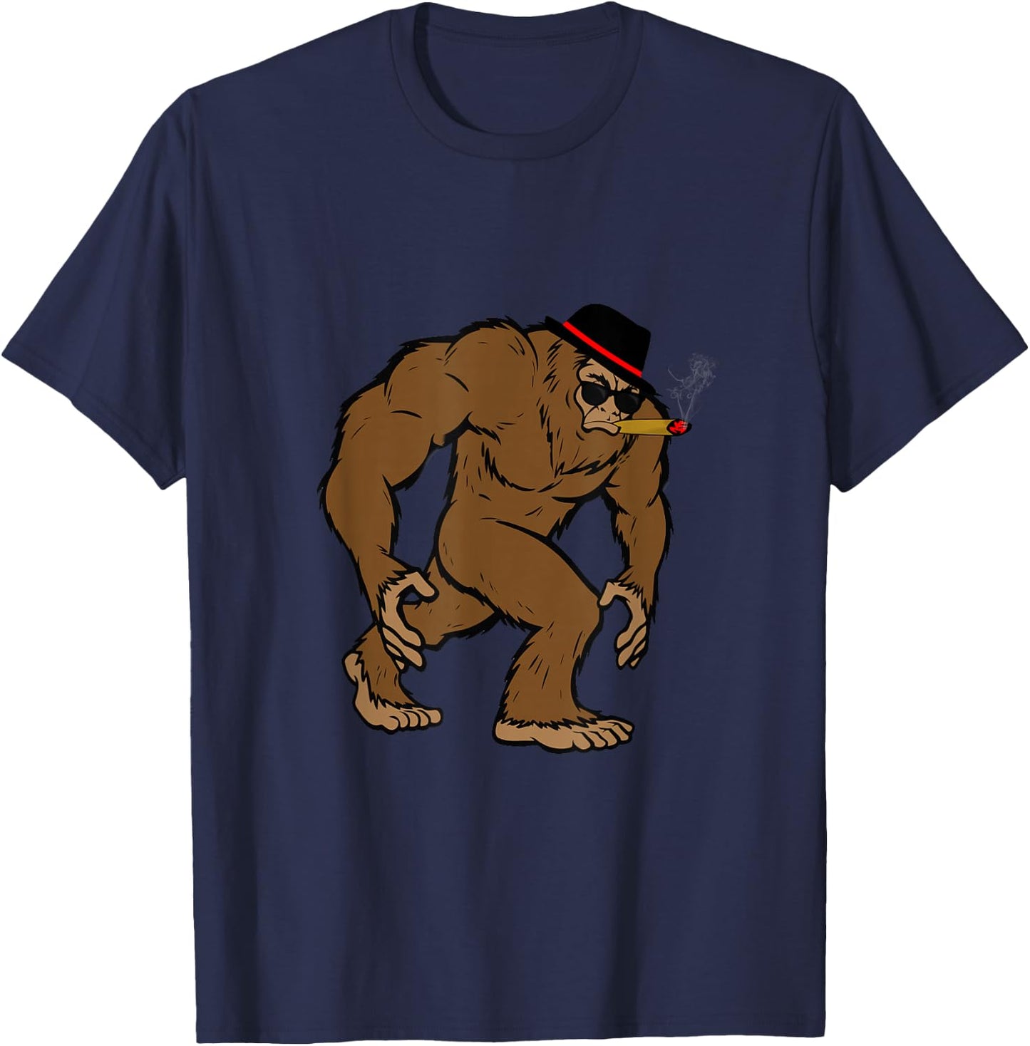 Bigfoot With Cigar Cigar Lover Smoking Design T-Shirt - T-Shirt | Navy