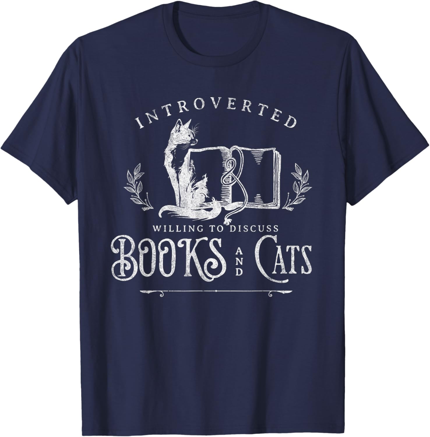 Introverted Willing to discuss Cats and Books T-Shirt - T-Shirt | Navy