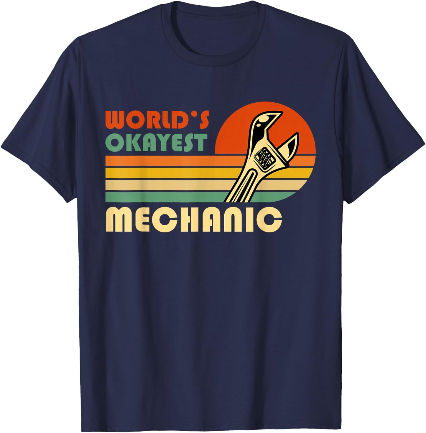 World's Okayest Mechanic - Funny Retro Vintage Gift T-Shirt - T-Shirt | Navy