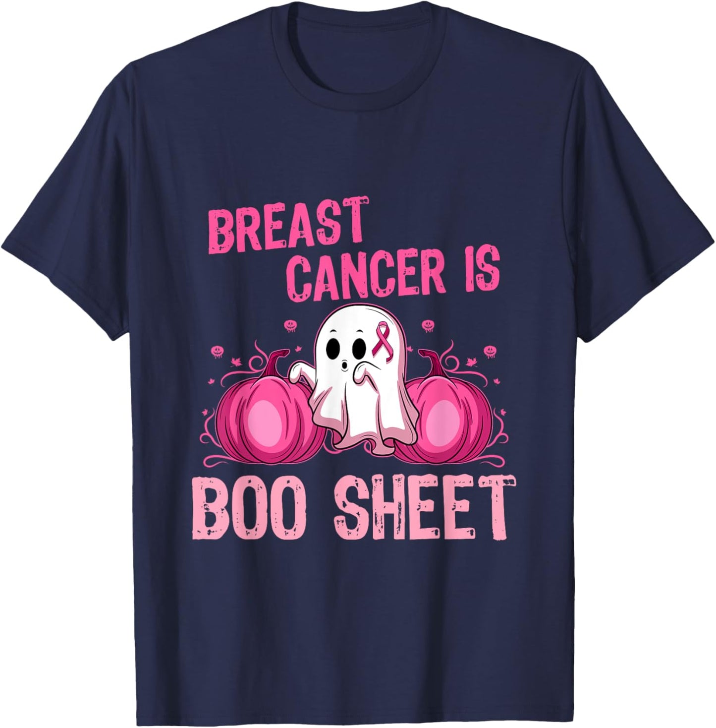 Halloween Women Boob Skeleton Breast Cancer Ribbon Support T-Shirt - T-Shirt | Navy