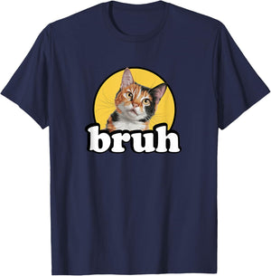Cute Kids Boys Bro Meme Bruh Calico Cat Lover T-Shirt - T-Shirt | Navy