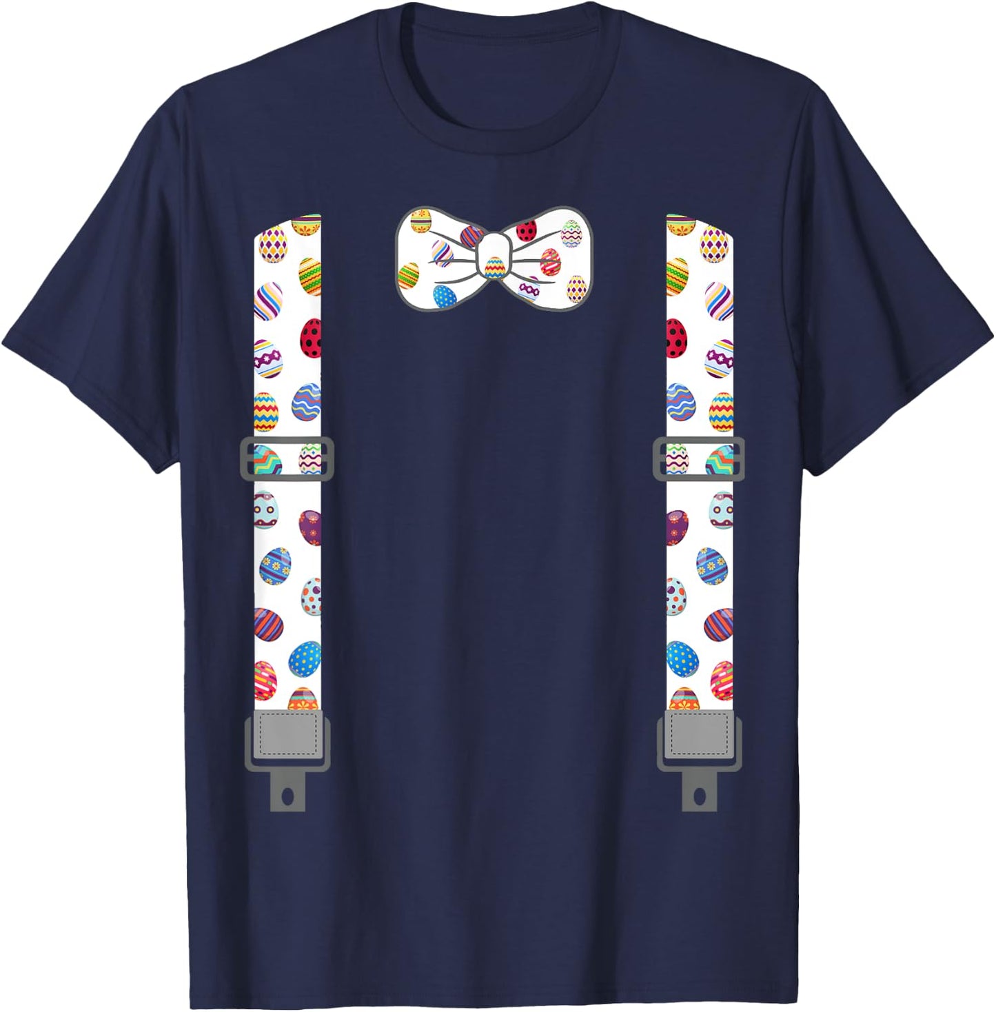 Easter Eggs Bow Tie & Suspenders Egg Hunting Bunny T-Shirt - T-Shirt | Navy