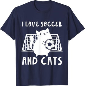 Cute I Love Soccer And Cats Funny Soccer Goalie Goalkeeper T-Shirt - T-Shirt | Navy