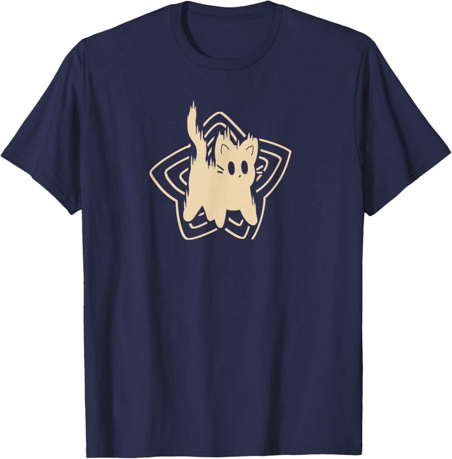 90s Y2K Cute Scary Scared Tomcat Cat T-Shirt - T-Shirt | Navy