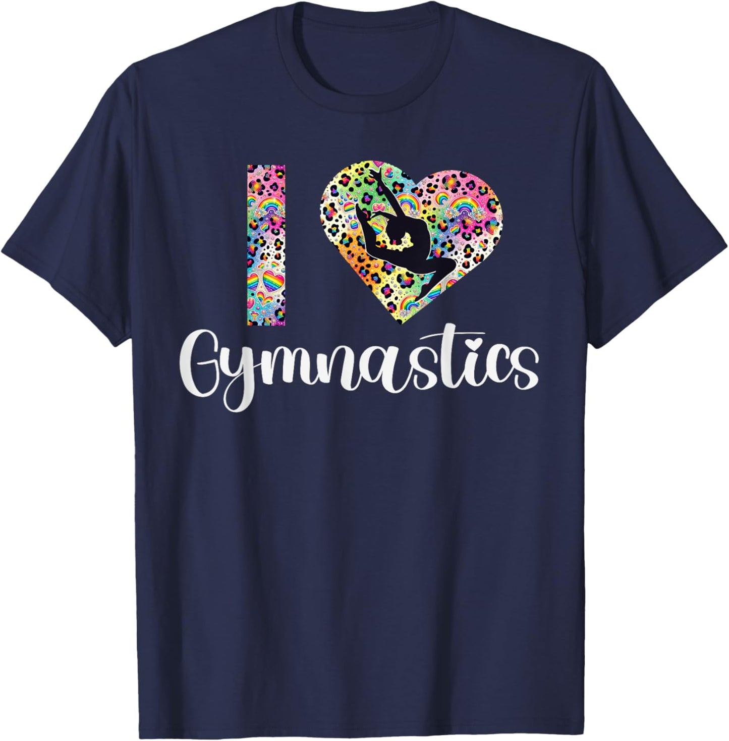 Funny I Heart Gymnastics Acrobat Gymnast Leopard Print T-Shirt - T-Shirt | Navy