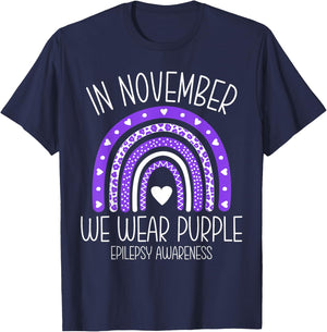 In November We Wear Purple Rainbow Epilepsy Awareness Month T-Shirt - T-Shirt | Navy