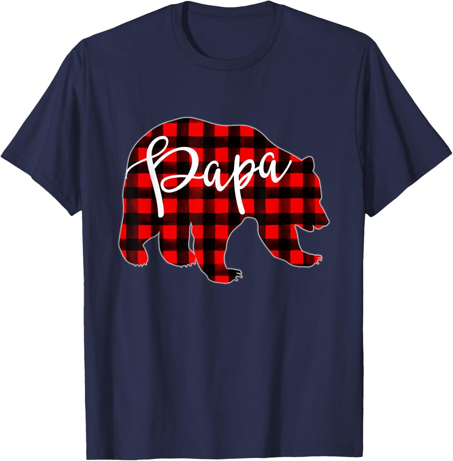 PAPA BEAR | Red Plaid Matching Family Christmas Eve Buffalo T-Shirt - T-Shirt | Navy