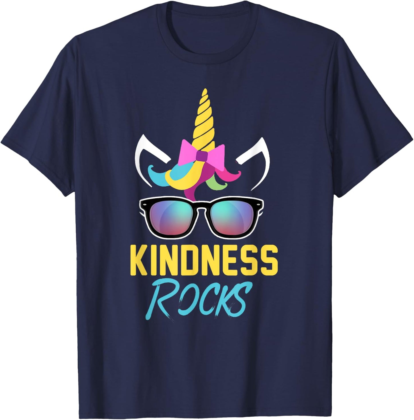 Kindness Rocks Anti Bullying Rainbow Unicorn Sunglasses Gift T-Shirt - T-Shirt | Navy
