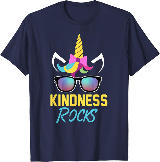 Kindness Rocks Anti Bullying Rainbow Unicorn Sunglasses Gift T-Shirt - T-Shirt | Navy