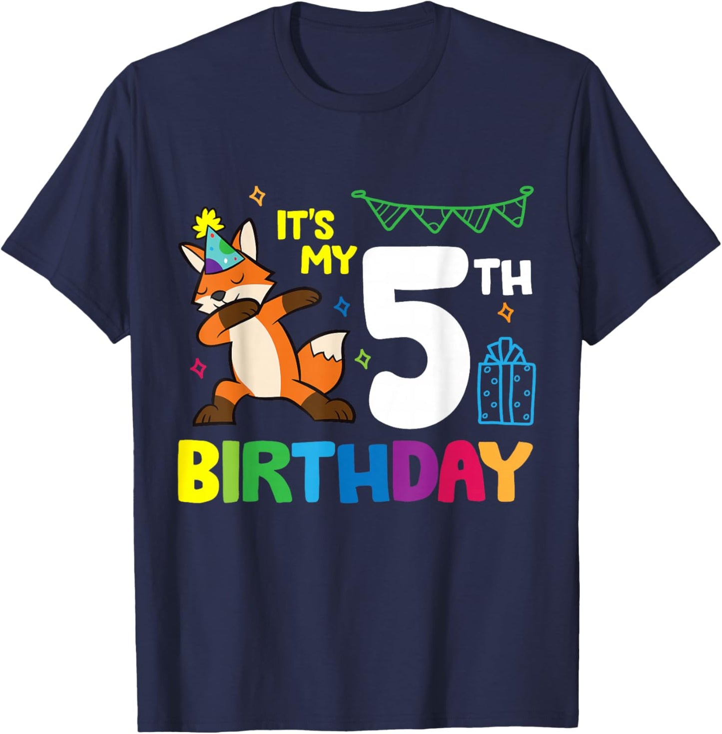 Fox Birthday It's My 5th Birthday Fox Birthday Party T-Shirt - T-Shirt | Navy