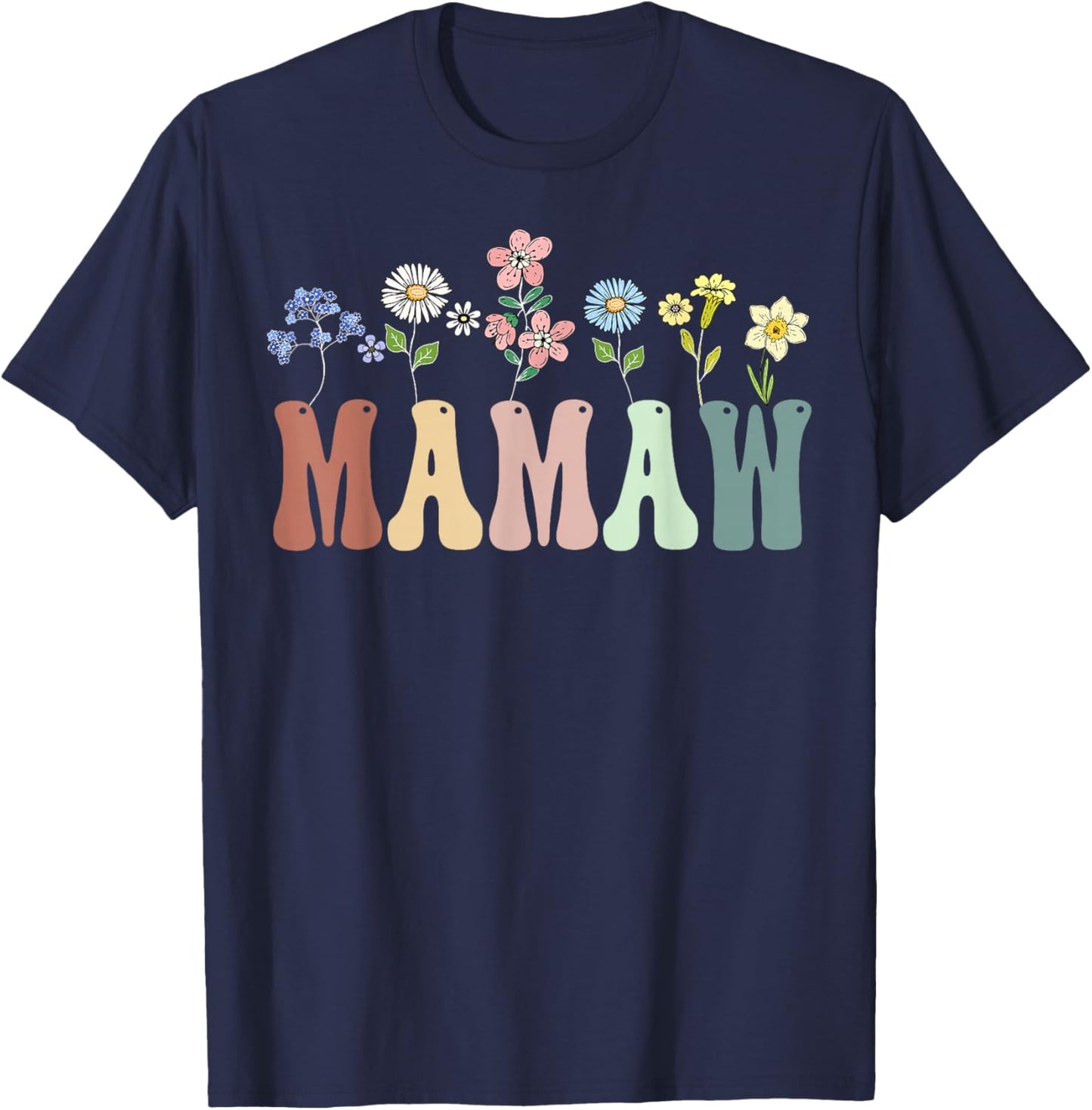 Mamaw Gifts Women Wildflower Floral Design Mamaw T-Shirt - T-Shirt | Navy