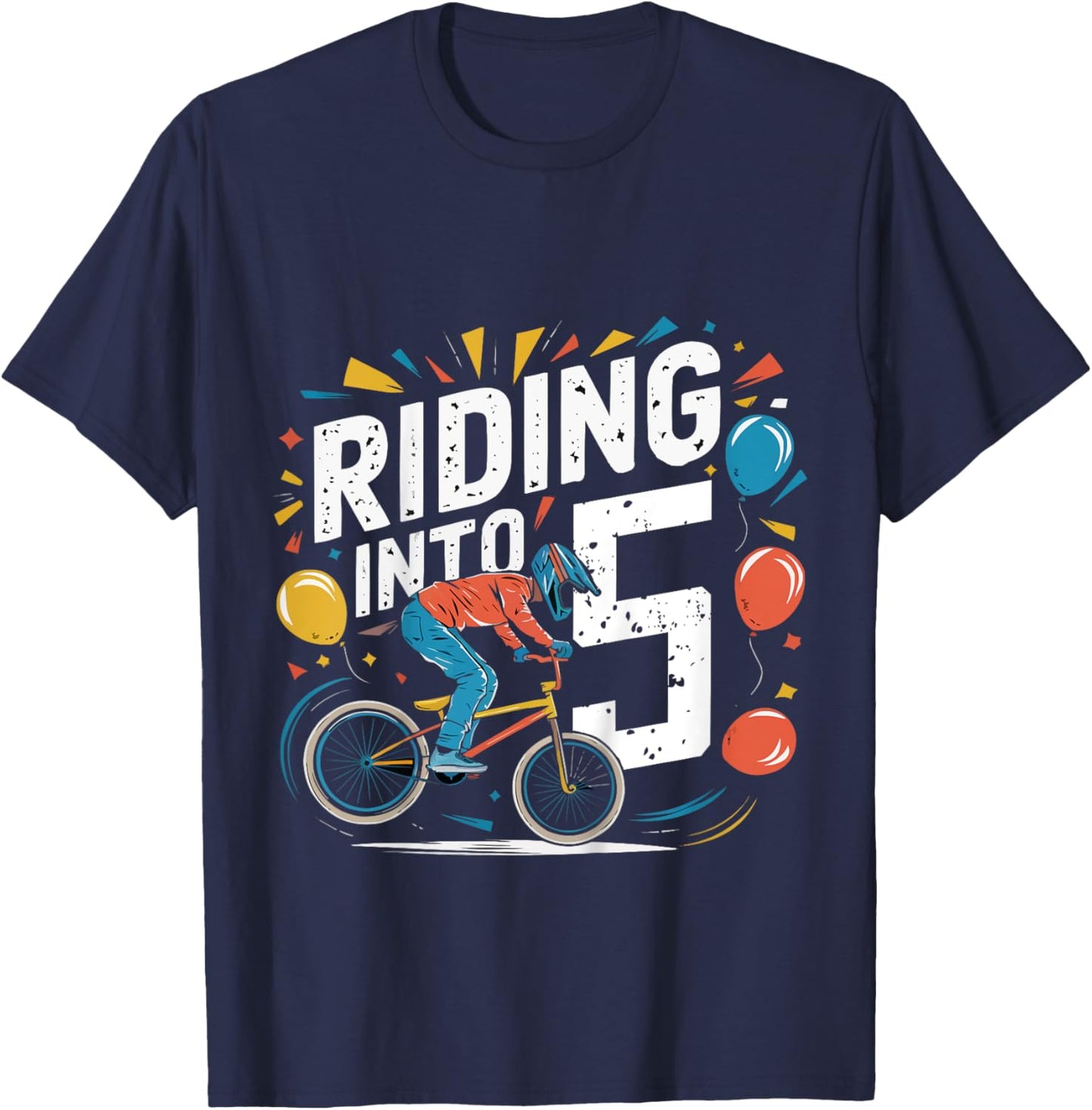 Kids Funny 5 Year 5th Birthday Old Three BMX Bike racing bicycle T-Shirt - T-Shirt | Navy
